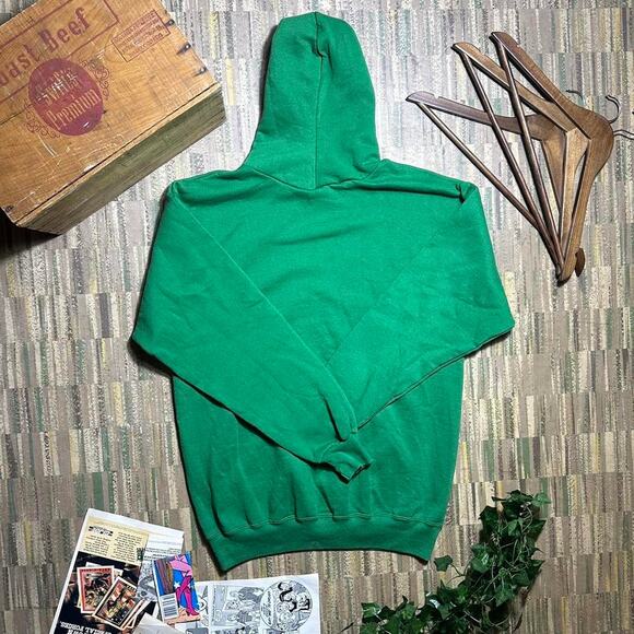Vintage 90s Jerzees Blank Solid Green Hoodie Mens XL Basic Essentials Sweatshirt - Picture 2 of 3